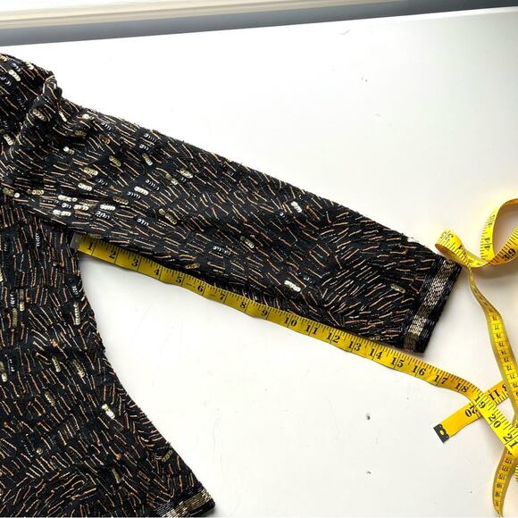 Vintage 90s Niteline Sequin Blouse, Black and gold, beads, zip up back, Size M - Picture 12 of 13